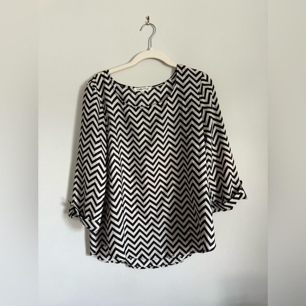 Wishful Park Black and White Chevron Blouse